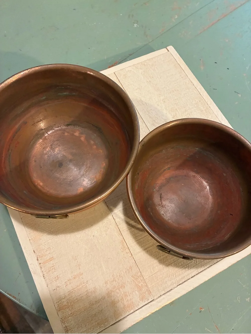 Copper Serving Bowls with Ring Handles - Set of 2